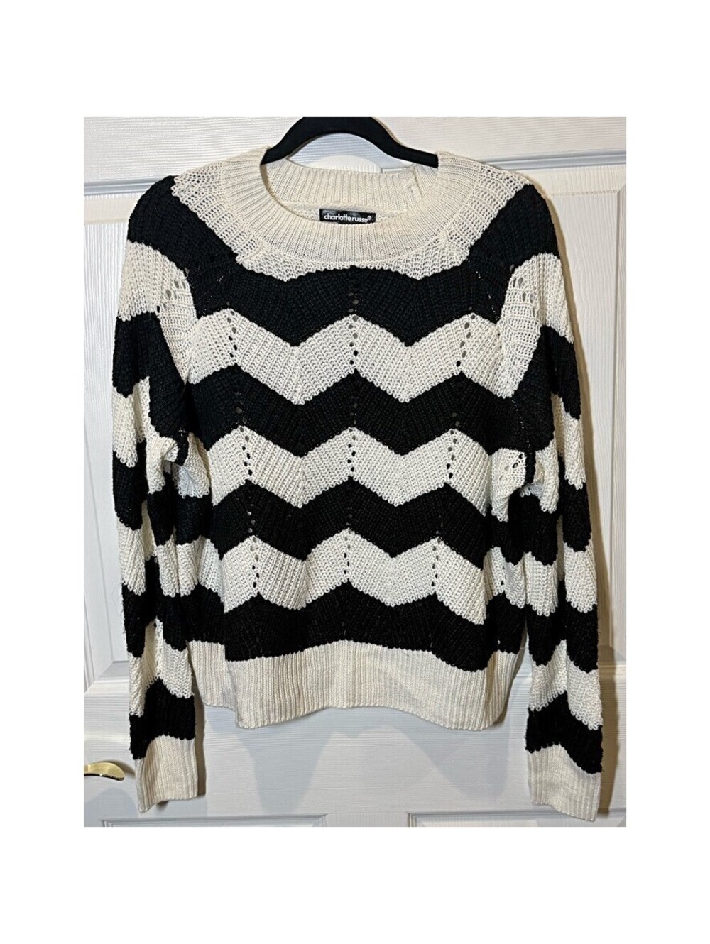 Black and ivory chevron knit sweater